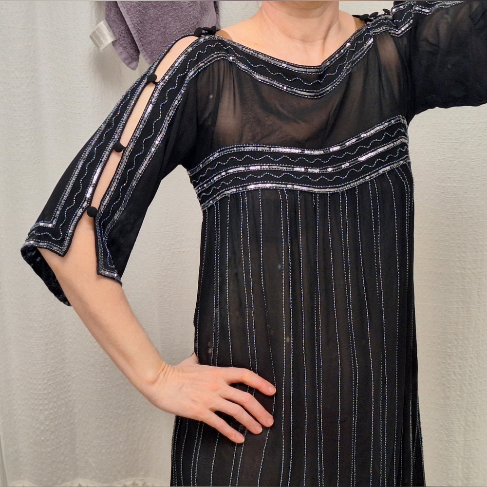 NANETTE LEPORE | Black, Embellished Sheer Silk Dress